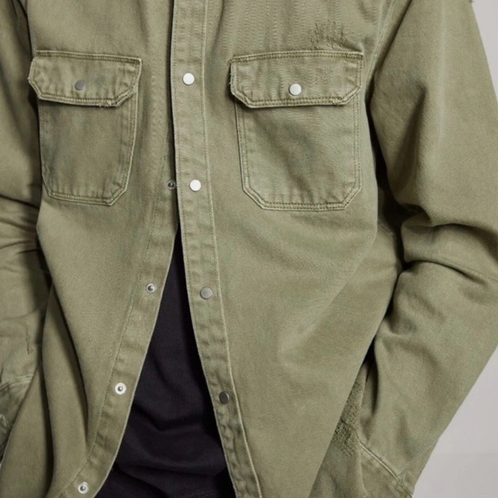 Zara Men's Casual Olive Button Down  Distressed Overshirt Sz: S